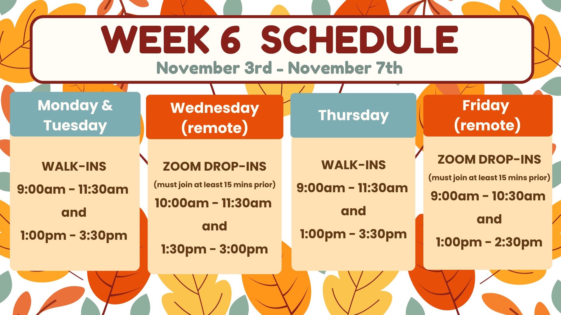 Week 6 Schedule Week 6 Schedule