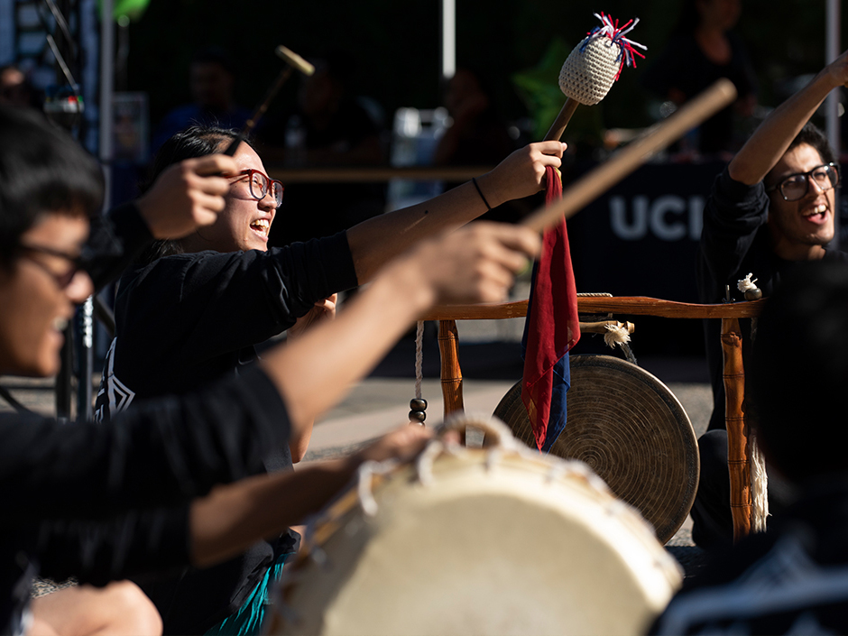 Students Drum Performing at Lunar New Year Celebration